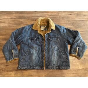 Vintage Wrangler Outerwear Premium Quality Denim Jean Brown Fur Jacket Sz XL